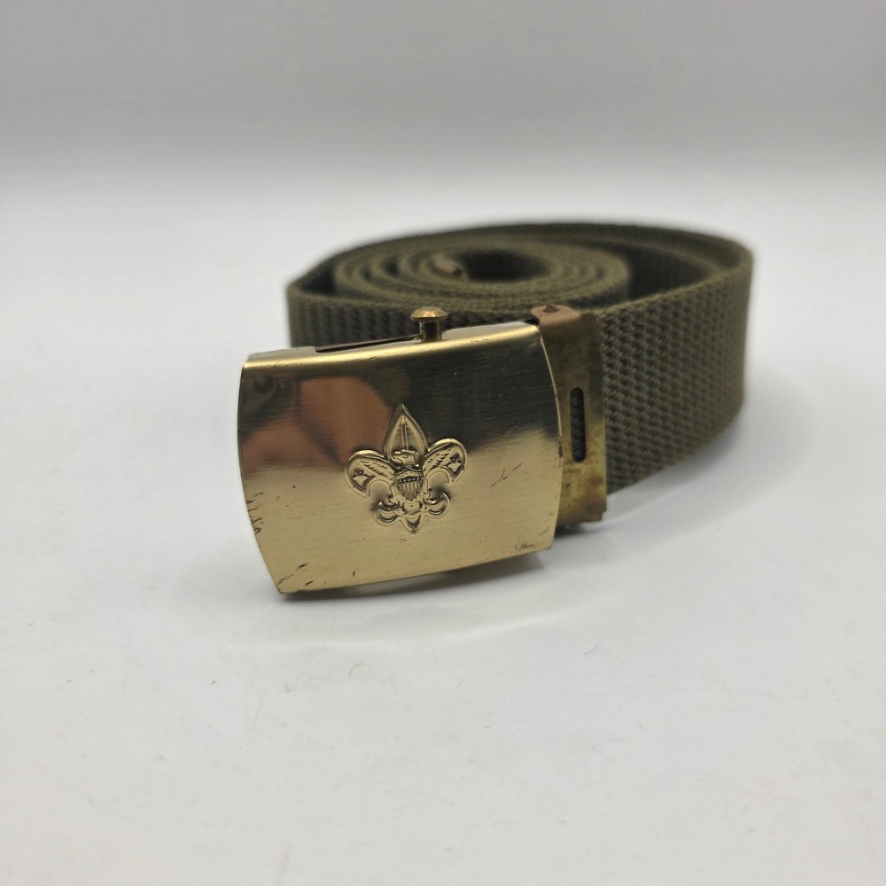 Vintage Boy Scouts of America BSA Olive Web Belt Solid Brass Buckle USA Made